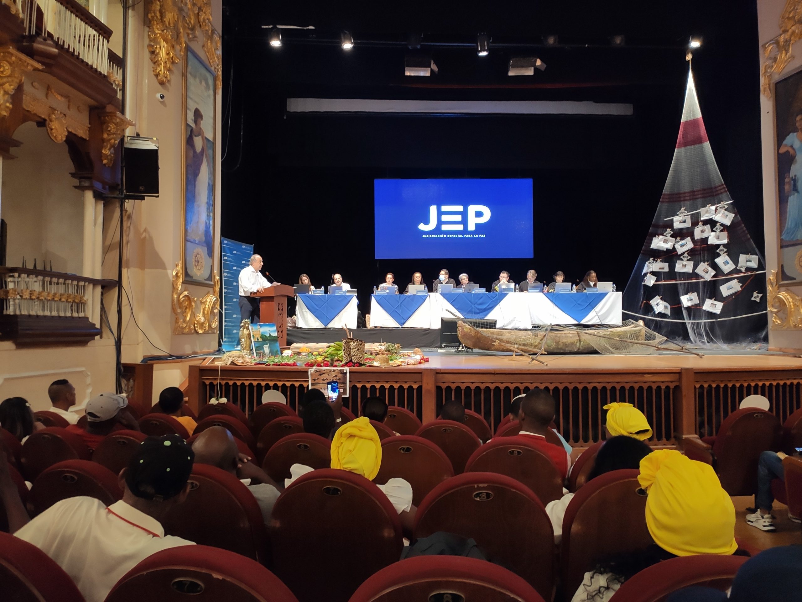 Aspecto de la audiencia de la JEP Canal del Dique. La Ruta de la Memoria