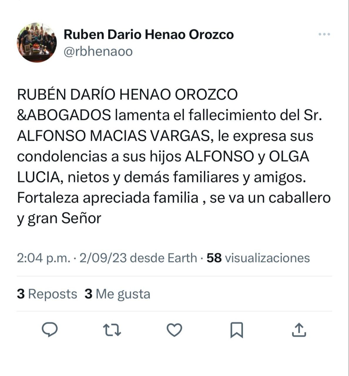 El abogado Henao anunciando la muerte de Alfonso Macías