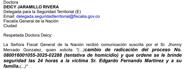 Un retracto cantado. Fragmento del traslado de la solicitud de cambio de radicación