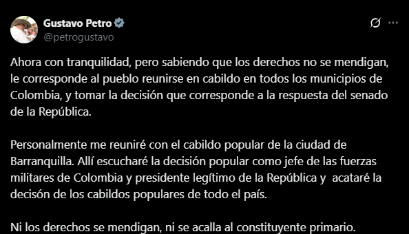 Gustavo Petro en su cuenta de X el 14 de mayo de 2025
