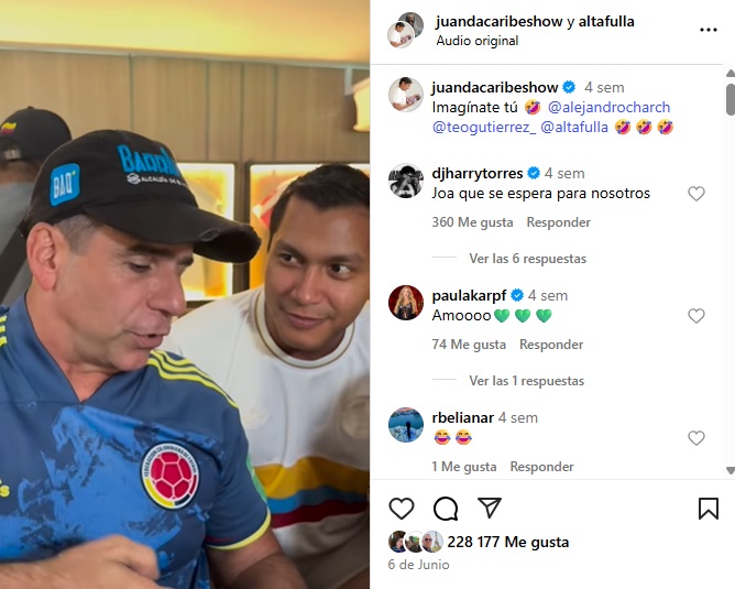 Captura de pantalla del video subido por Juanda Caribe con el alcalde Alejandro Char y Teófilo Gutiérrez.