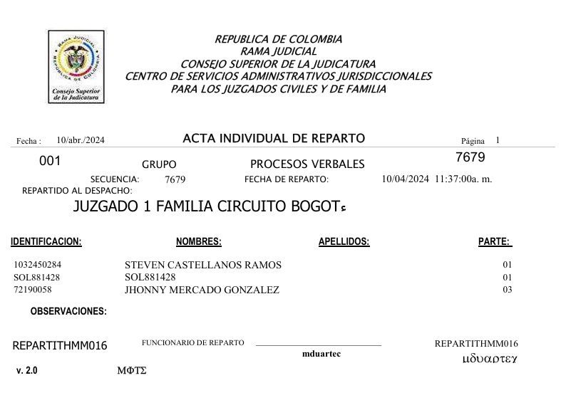 Así fue el reparto de la demanda de filiación del hijo negado en 2024.