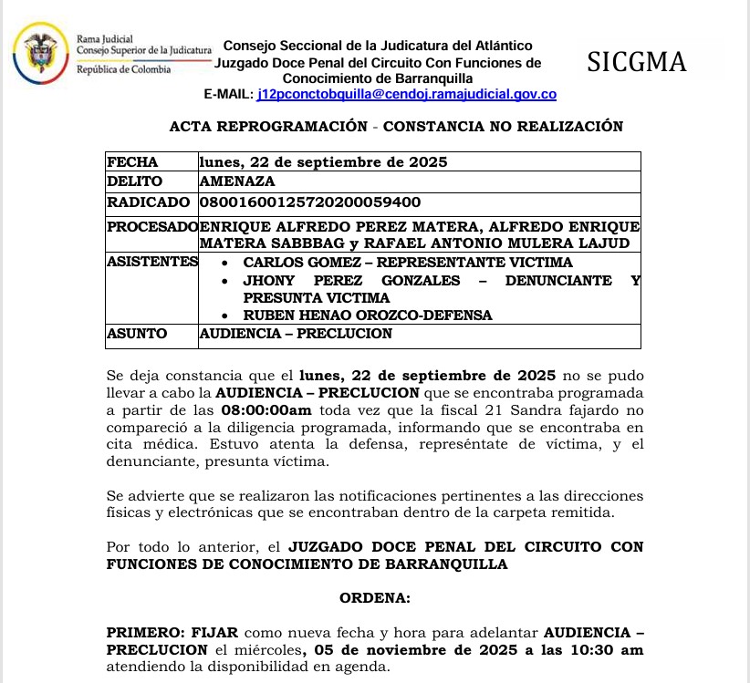 La fiscal Sandra Fajardo dijo que estaba en cita médica.